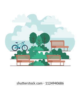 park with chair and bicycle scene