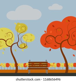 Park Chair Cartoon Simple Vector Art Autumn Scenery Illustration Design