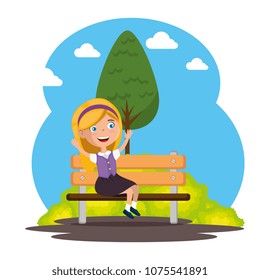 park chair scene with little girl