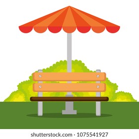 park chair scene with umbrella
