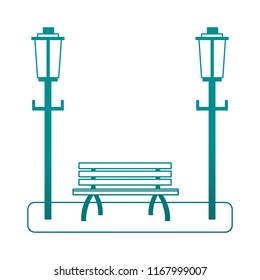 Park chair and street light blue lines