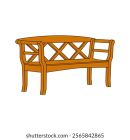 park chair wooden icon.Park bench semi flat color vector object. Editable element. Full sized item on white. Comfortable seat in public place simple cartoon style illustration for web graphic design.