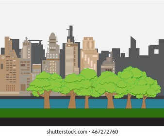 park in city , Building high