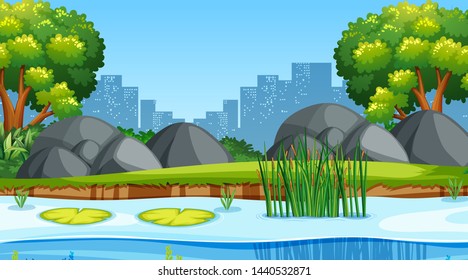 Park in city scape illustration