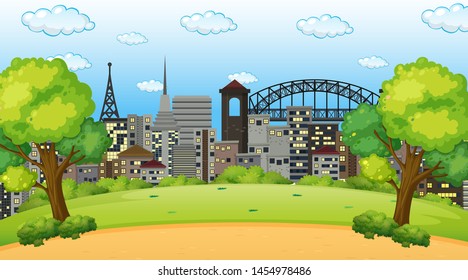 Park in city scene illustration