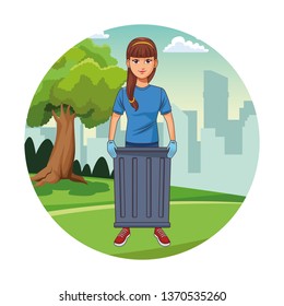 Park cleaning volunteer girl cartoon
