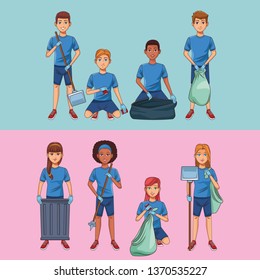 Park cleaning volunteers cartoons