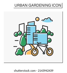 Park Color Icon. Modern Garden Space Inside The City Center. Perfect Place For Bike Riding, Spending Time With Family. Sport. Urban Gardening Concept. Isolated Vector Illustration