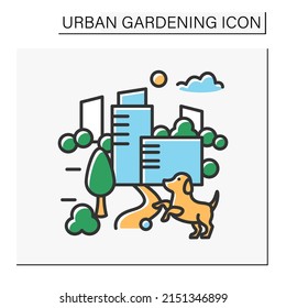 Park color icon. Modern space for walking with pets. Parkland inside the city. Nice weather. Earth day. Ecology. Urban gardening concept. Isolated vector illustration