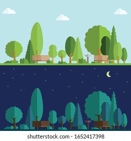 Park day and night, vector illustration
