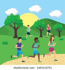 Park design, Landscape nature outdoor beautiful season spring and summer theme Vector illustration