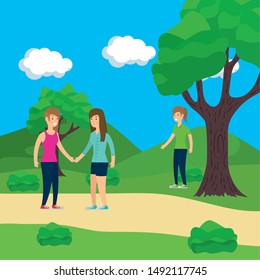 Park design, Landscape nature outdoor beautiful season spring and summer theme Vector illustration