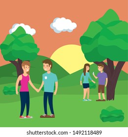Park design, Landscape nature outdoor beautiful season spring and summer theme Vector illustration