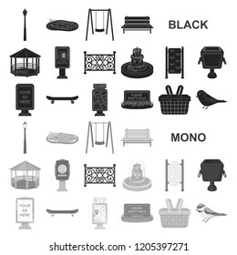 Park, equipment black icons in set collection for design. Walking and rest vector symbol stock web illustration.