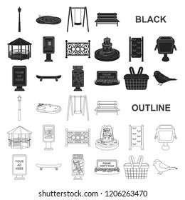 Park, equipment black icons in set collection for design. Walking and rest vector symbol stock web illustration.