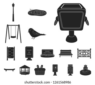 Park, equipment black icons in set collection for design. Walking and rest vector symbol stock web illustration.