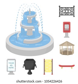 Park, equipment cartoon icons in set collection for design. Walking and rest vector symbol stock web illustration.