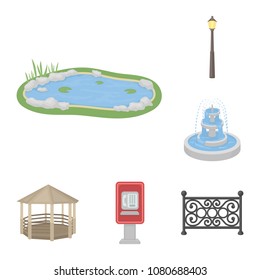 Park, equipment cartoon icons in set collection for design. Walking and rest vector symbol stock web illustration.