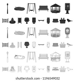 Park, equipment cartoon icons in set collection for design. Walking and rest vector symbol stock web illustration.