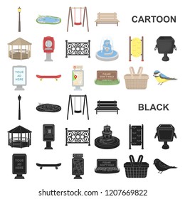 Park, equipment cartoon icons in set collection for design. Walking and rest vector symbol stock web illustration.