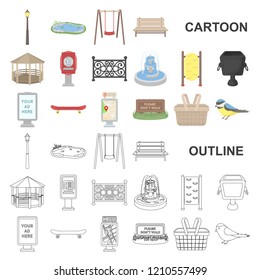 Park, equipment cartoon icons in set collection for design. Walking and rest vector symbol stock web illustration.