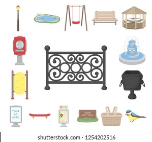 Park, equipment cartoon icons in set collection for design. Walking and rest vector symbol stock web illustration.