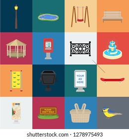 Park, equipment cartoon icons in set collection for design. Walking and rest vector symbol stock web illustration.