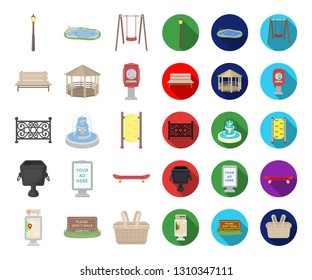 Park, equipment cartoon,flat icons in set collection for design. Walking and rest vector symbol stock web illustration.