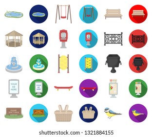 Park, equipment cartoon,flat icons in set collection for design. Walking and rest vector symbol stock web illustration.
