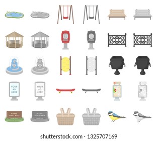 Park, equipment cartoon,monochrom icons in set collection for design. Walking and rest vector symbol stock web illustration.