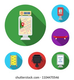 Park, equipment flat icons in set collection for design. Walking and rest vector symbol stock web illustration.