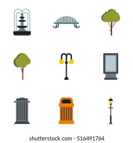 Park equipment icons set. Flat illustration of 9 park equipment vector icons for web