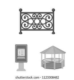 Park, equipment monochrome icons in set collection for design. Walking and rest vector symbol stock web illustration.