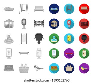 Park, equipment mono,flat icons in set collection for design. Walking and rest vector symbol stock web illustration.
