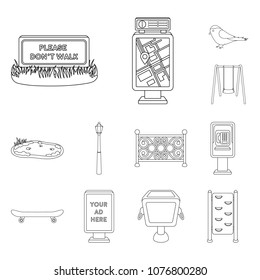 Park, equipment outline icons in set collection for design. Walking and rest vector symbol stock web illustration.