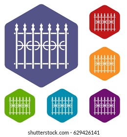 Park fence icons set hexagon isolated vector illustration