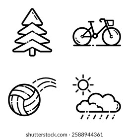Park Flat Icon Set Isolated On White Background