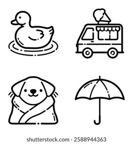 Park Flat Icon Set Isolated On White Background