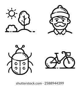 Park Flat Icon Set Isolated On White Background