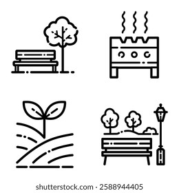 Park Flat Icon Set Isolated On White Background