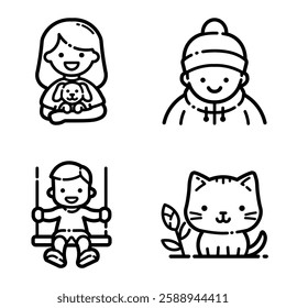 Park Flat Icon Set Isolated On White Background