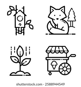 Park Flat Icon Set Isolated On White Background