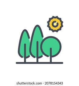 Park and Forest color line icon. Trees and Sun vector outline colorful sign.