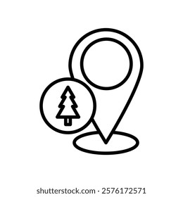 Park, forest location map icon linear thin line icon graphics set black and white