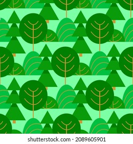 Park, forest, nature seamless pattern. Endless green tree structure. Repeatative square composition. Vector eco print for textile, fabric or wrapping paper.