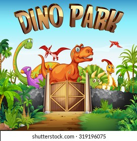 Park full of dinosaurs illustration