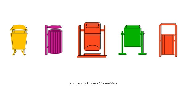 Park garbage can icon set. Color outline set of park garbage can vector icons for web design isolated on white background