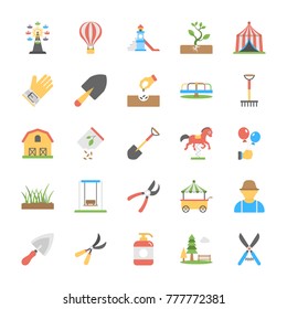 
Park and Garden Flat Vector Icons Set

