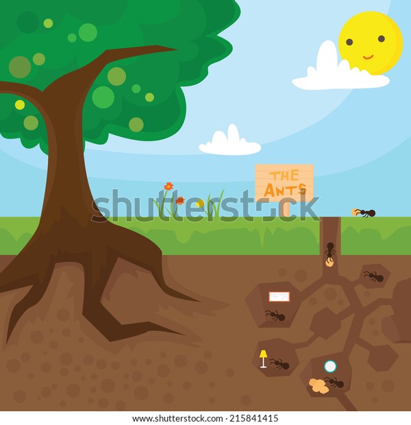 Park or\
Garden Illustration with Ants Nest\
included
