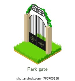 Park gate icon. Isometric illustration of park gate vector icon for web.